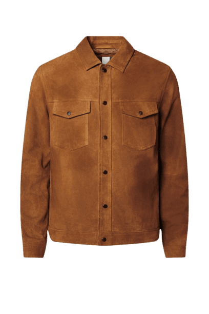 jaqueta trucker couro chamois