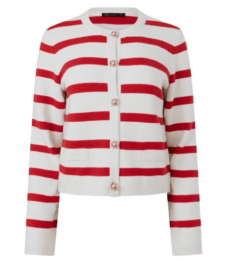 Cardigan Tricô Listrado com Botões Dourados