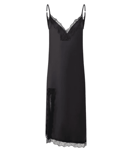 Vestido Boho Slip Dress com Efeito Acetinado e Renda Preto