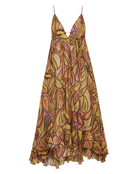 Vestido De Georgette Leve Longo De Alça Estampado