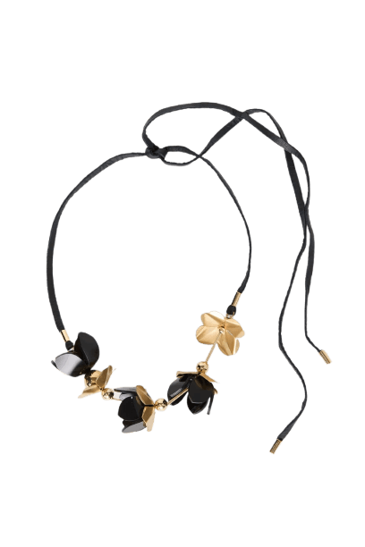 Colar De Couro Preto Com Flores