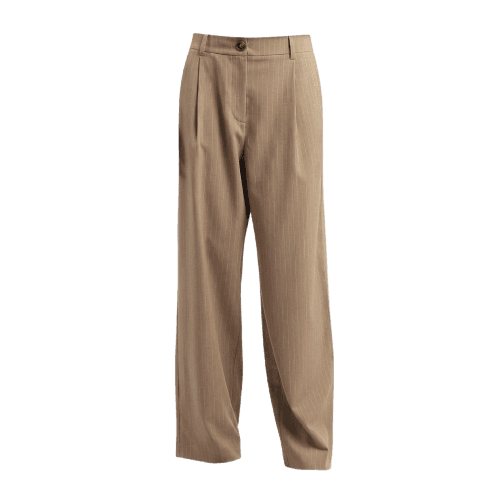 Calça feminina pantalona de alfaiataria risca de giz - Bege