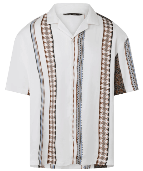 Camisa Relaxed em Viscose com Listras Geométricas Branco