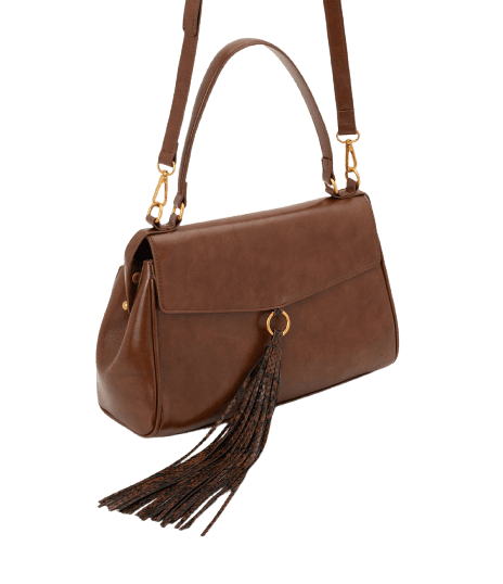 Bolsa Shoulder Média em PU com Tassel Estampado