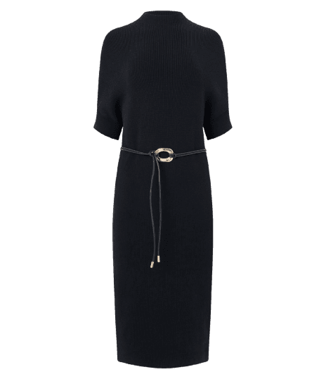 Vestido Midi em Tricô com Gola Alta e Cinto