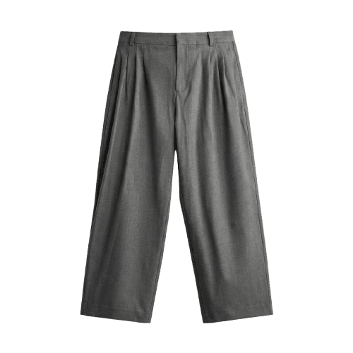 CALÇA DE PERNA LARGA COM PREGAS