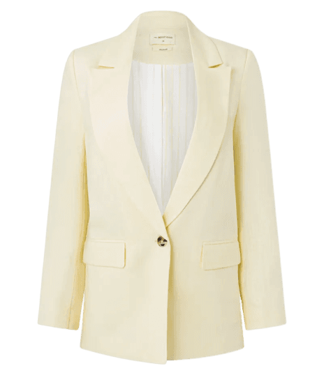 Blazer em Viscolinho com Lapelas e Botão Único Amarelo Pastel