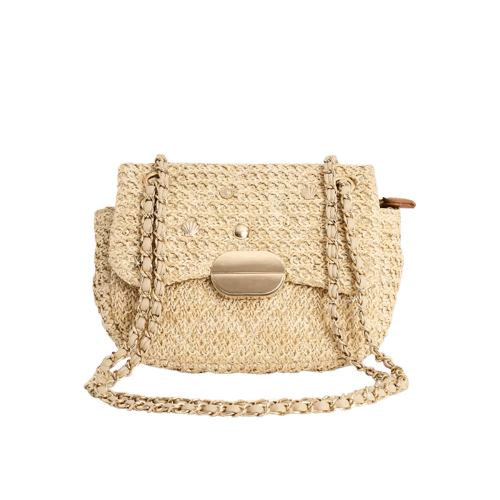 Bolsa Pequena Ráfia Pins Metálicos