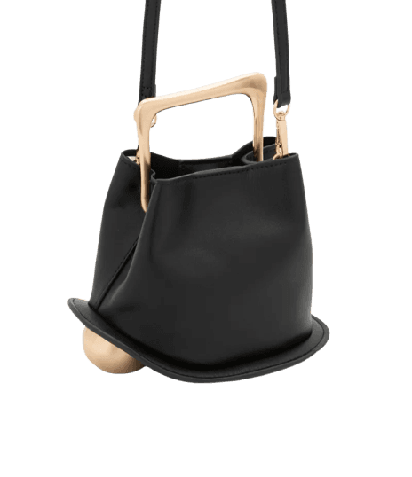 Bolsa Bucket Pequena com Alça de Mão em Metal Base Bola em Metal Preto