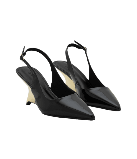 Sapato Slingback em PU com Salto Anabela Cromado