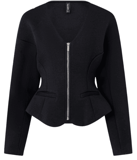 Jaqueta Acinturada em Ponto Roma com Zíper Preto