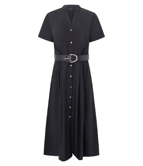 Vestido Midi Com Manga Curta e Cinto com Fivela