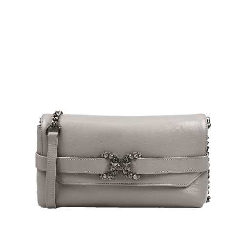 Bolsa Clutch Cinza Calcário Pedraria Couro