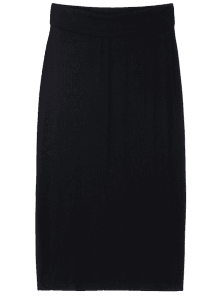 Saia Midi Em Ribana Com Fenda Lateral Curve & Plus Size Preto