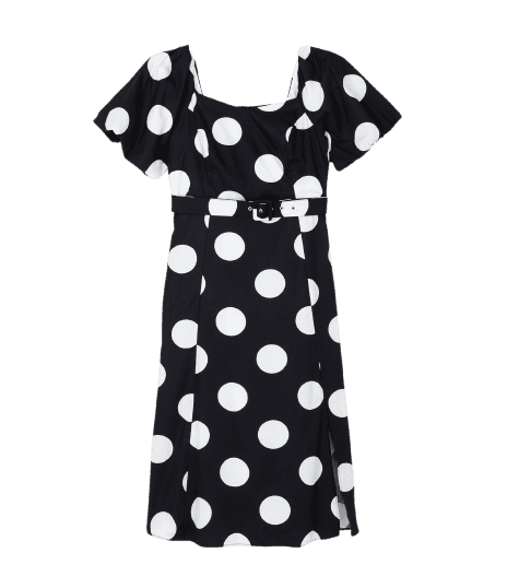 Vestido Midi Com Estampa Poá e Cinto com FIvela Curve & Plus Size