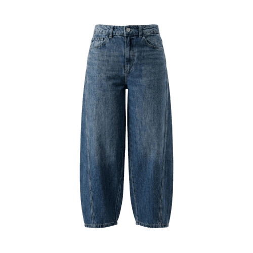 Calça Barrel Feminina Jeans Cintura Média Azul