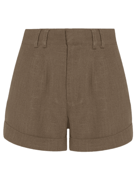 Short Feminino Alfaiataria Bolso Frontal Marrom Maria Filó