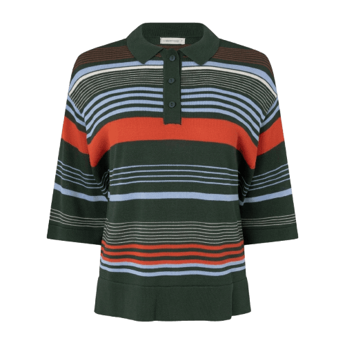 Blusa em Tricô com Gola Polo e Estampa Listrada