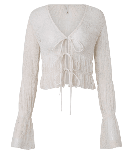 Blusa Peplum com Amarração em Lacinhos Off White