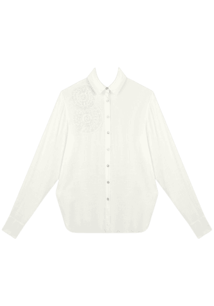 Camisa De Mangas Longas Com Botões E Renda Tenerife