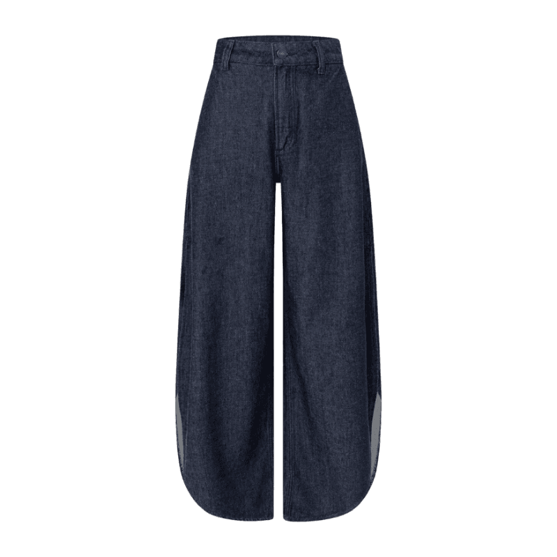 Calça Barrel em Jeans com Fenda Lateral Azul