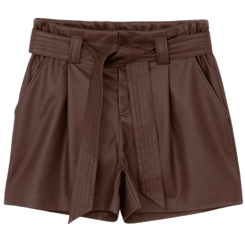 Short Em Material Sintético Com Amarração Curve & Plus Size Marrom