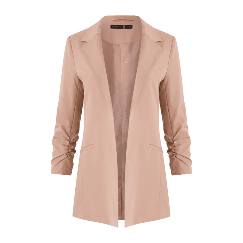 Blazer Alfaiataria Alongado em Crepe com Franzidos nos Punhos Marrom Leve