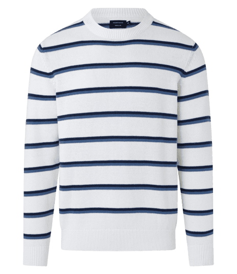 Suéter Em Tricô Listrado E Detalhes Canelados Azul