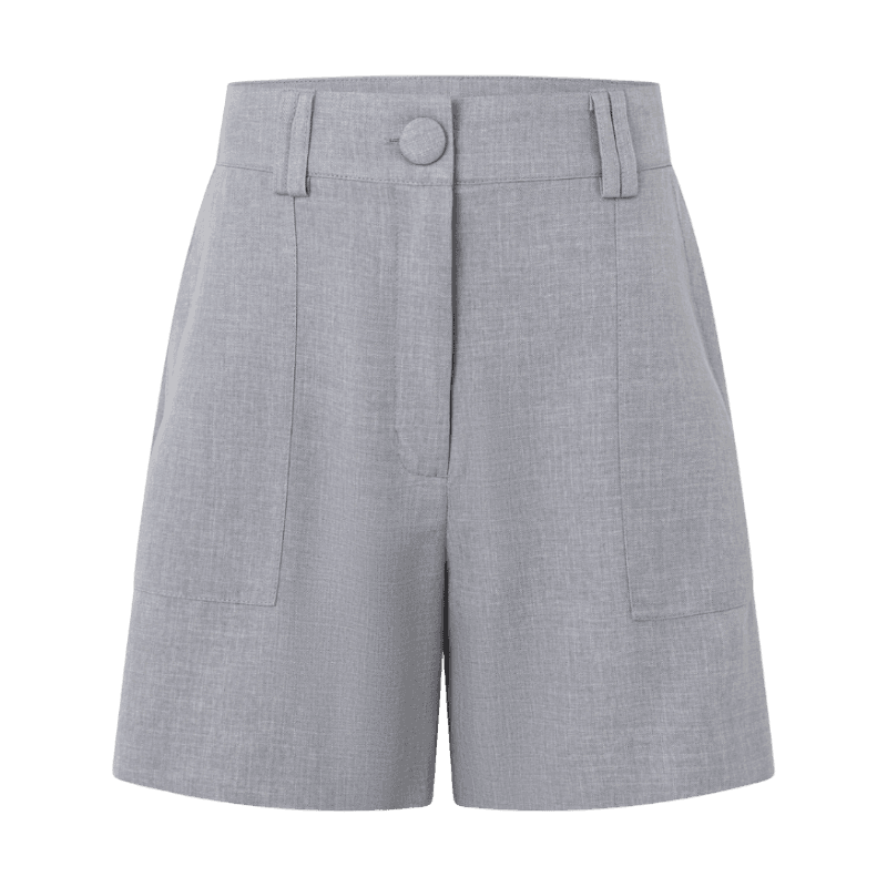 Short Alfaiataria Cintura Alta em Crepe com Passantes Duplos Cinza