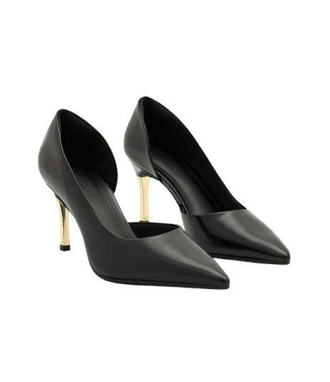 Sapato Scarpin em PU com Salto Alto Cromado