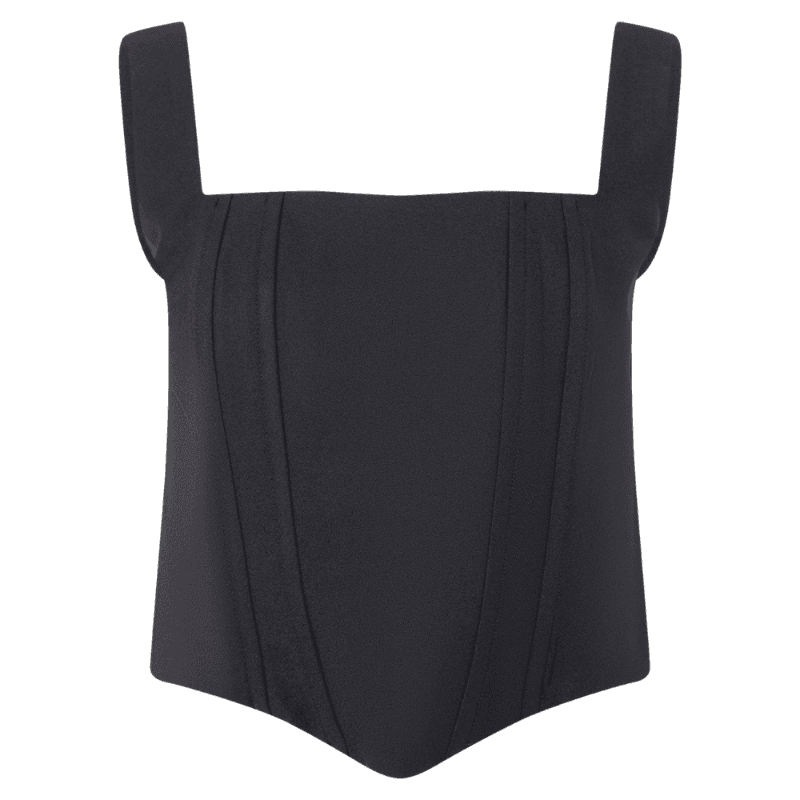 Blusa em Crepe com Decote Quadrado e Alça Larga Preto