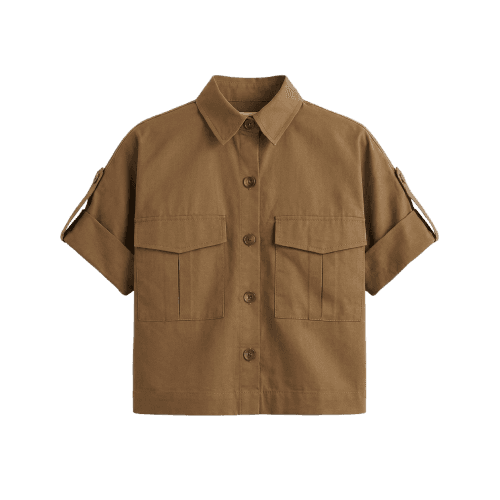 Camisa boxy com bolso feminina - Marrom