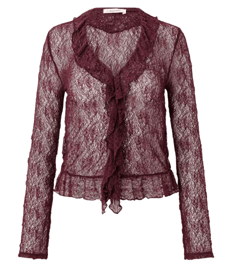 Blusa Bata Rendada com Babados e Barra Franzida