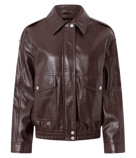 Jaqueta Bomber em PU Com Bolsos Frontais Bordô