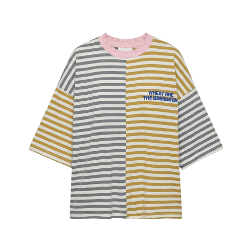 Camiseta Oversize Listrada com Texto