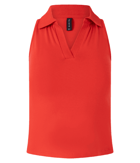Blusa Polo em Decote V Sem Mangas Vermelho