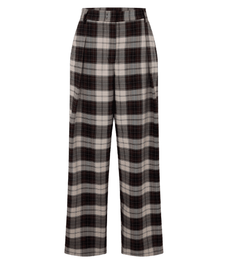 Calça Wide Leg Alfaiatada com Estampa Xadrez