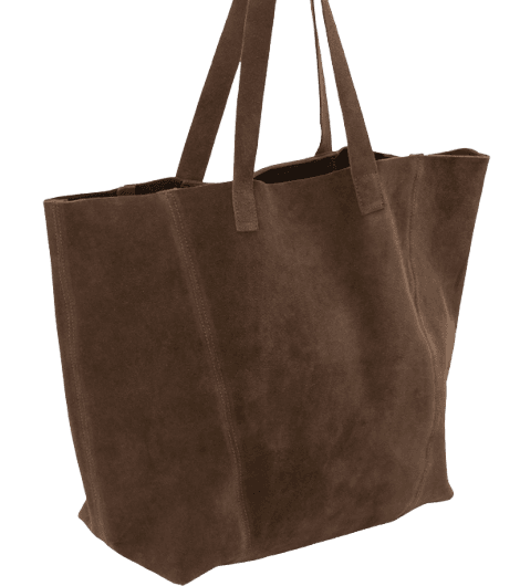 Bolsa Tote em Camurça com Costura Aparente Marrom Médio
