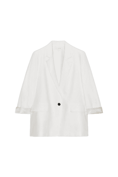 Blazer com Linho e Punho Estampado