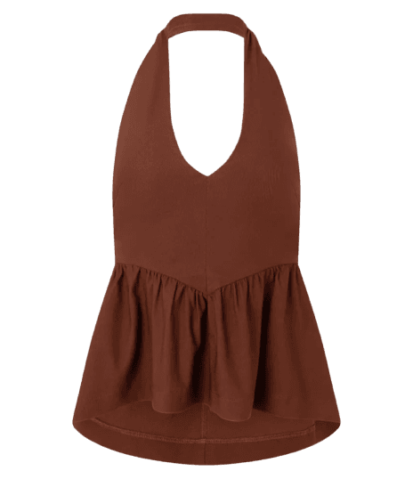 Top Peplum Frente Único Corsetado em Bengaline Marrom