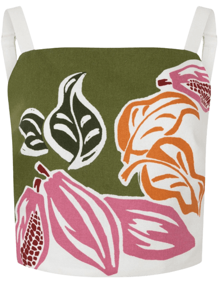 Blusa Cropped Em Viscolinho Floral Com Alças Verde