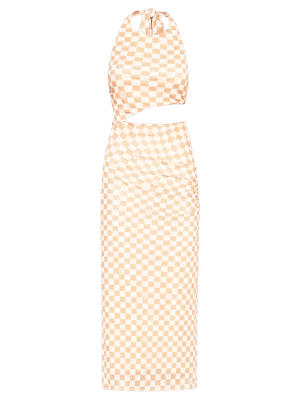 Vestido Midi Tule Estampa Mosaico Bege Dress To