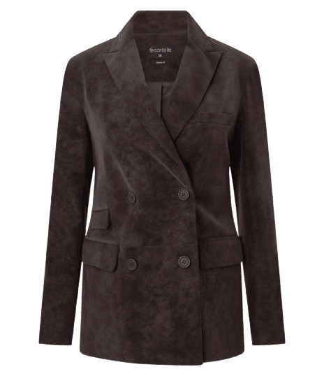 Blazer Estruturado em Suede com Abotoamento Transpassado