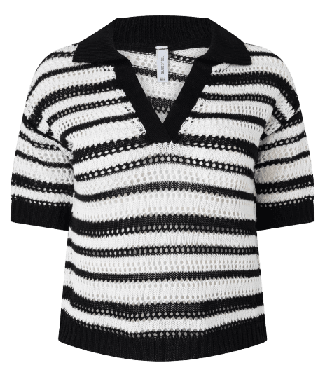 Blusa Polo em Tricô Listrado com Ponto Aberto