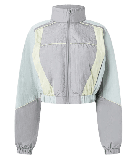 Jaqueta Corta Vento com Recortes e Gola Alta Cinza