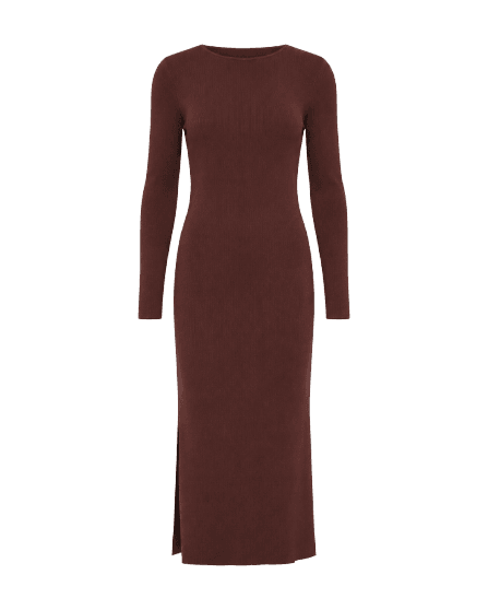 Vestido De Tricot Midi Com Abertura Costas e Fechamento Metal