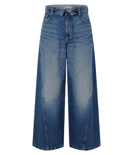 Calça Wide em Jeans com Cós Dobrado e Lateral Deslocada