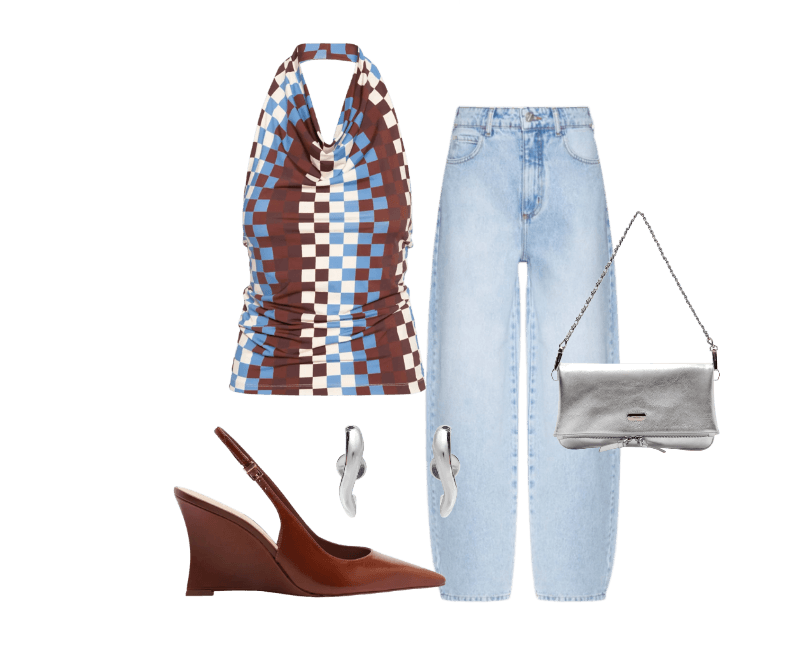 Look casual chic: blusa halter estampada e jeans wide leg para o dia a dia