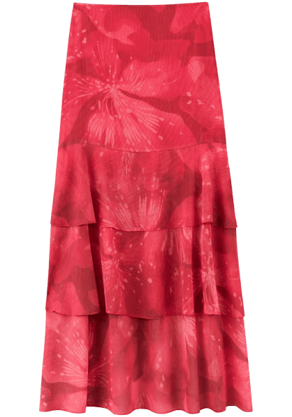 Saia Longa Estampada Com Babados E Cintura Alta