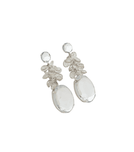 Maxi Brinco em Strass com Pingente Cristal Artificial Prata